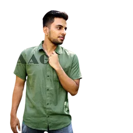 Premium Linen Short sleeve Shirt – Dark Green