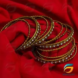 Gold Plated Efulgenz Boho Vintage Antique Gypsy Tribal Oxidized Crystal Bracelets Bangle Set With Stone for Girl & Women-18cm