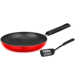 Wipro WPFP20 Nonstick Fry Pan – 20” Red with Nylon Spoon, Oil-Free Cooking