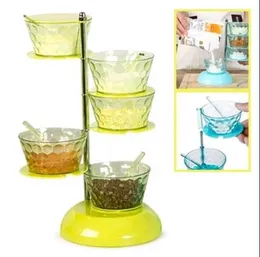 Rotating 5-Tier Kitchen Sugar Salt Pepper Spices Rack Seasoning Storage Box