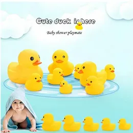 9 Pcs Cute Small Rubber Ducks Set for Baby Shower Squeak Fun Baby Floating Yellow Rubber Bath Toys Fun Decoration Items