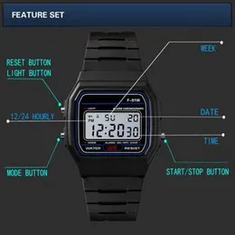Digital A158 Silver Vintage Retro Watch Waterproof LED Digital display F91W