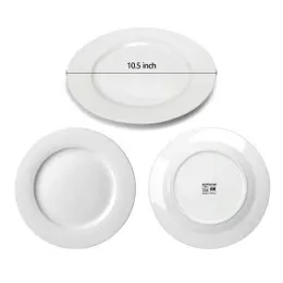 10.5 inches ,6 PCS Ceramic White Plates Basics 6 pieces of White Dinner Plate Set