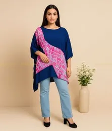 Dark Purple with Pink and white Silk Batik Kaftan