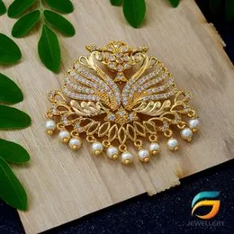 22kt Gold plated Big Hansa puttuwa Pendant With White Stone.