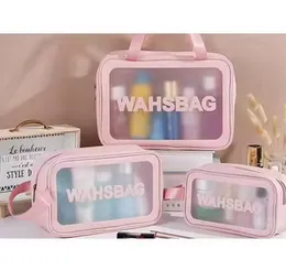 3pcs PU Transparent Makeup and Toiletry Bag Set Large Capacity PVC Semi Transparent Frosted Portable Storage Bag