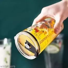 Multipurpose Printed Glass Mug with Straw Transparent Glass Tumbler Mason Jar Cup with Silicone Straw and Glass Lid (450 ml)