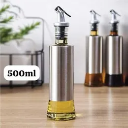 500ml Glass oil dispenser stainless steel bottle Kitchen Cooking Oil Vinegar Bottle with Dropper Best For Olive oil Usage