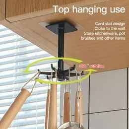 360°Rotating Hook Kitchen Rotary Hooks with 6 Hooks, Wall Mount Folding Hook Self Adhesive Hook for Home Bathroom Kitchen Office Towel