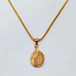 Gold Plated  Fox Chain With Vermeil Style Filigree Drop Pendant  For Women.
