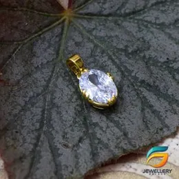 Gold Plated Pendant Stylish White Oval Shape Stone Pendant Rich Look For Women and Girls.