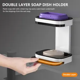 Wall-Mounted Self-Adhesive Soap Holder – Double-Layer Plastic Soap Dish with Drain for Bathroom & Kitchen, Space-Saving Soap Saver