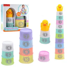 Folding & Stacking Cups with Duck for Kids (11 Pieces) - Baby Educational Nesting Toy