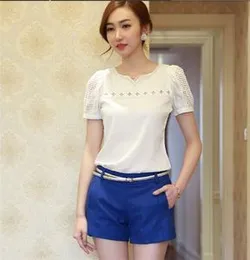 Women Lace Short Sleeve Chiffon Blouse Top