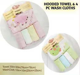 Hooded Towel with 4 Pcs of Wash Cloths