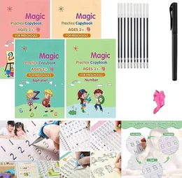 4 Pcs Magic Practice Copybook for Kids Magic Handwriting Book Set Preschool Children with 5 Pen Refills and Pen Holder