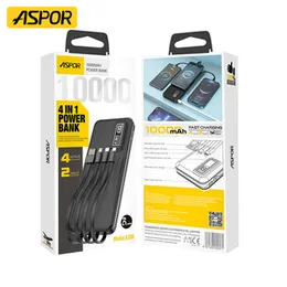 Aspor A300 10000mAh 4 In 1 Built-in Cables Fast Charging Power Bank