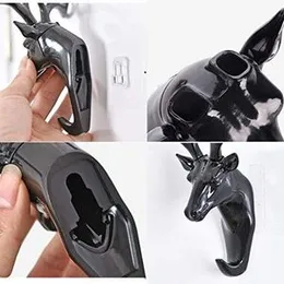 RASTVI Deer Head Self Adhesive Wall Door Hook Hanger Animal Shaped Hook Keys Sticky Holder Decorative (Pack of 1) (Black)