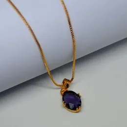 Gold Plated Chain with Purple Crystal Stone Pendant with Stylish Design for women