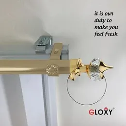GLOXY ENTERPRISE Aluminium Single Diamond Curtain Brackets Parda Holders with Support Fittings 1 Inch Rod Pocket Finials Designer Door and Window (Gol