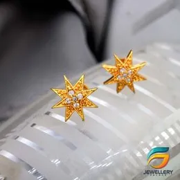 Gold Plated Star Earrings With Stone for Women.