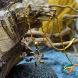 Gold Plated Chain With Pendant 18/24 inch 02MM Bismark Chain with Flower Stone Pendant Necklace for Ladies & Girl.