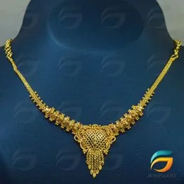 Party Wear Golden Gold Plated Necklace Short Thali Chain For Women.