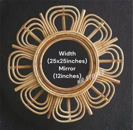Decor Mirror Frame Rattan Art Decor Makeup Mirror Dressing Bathroom Wall Hanging Mirror Frame Crafts.