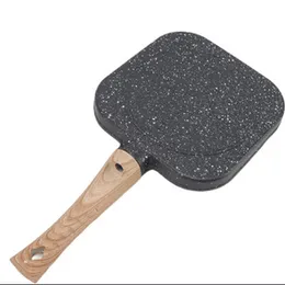 Non-Stick 2-Hole Frying Pan with Wooden Handle – Egg, Pancake & Burger Pan for Gas Stove & Induction Cooker