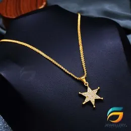 Gold Plated Chain With Pendant 18/24 inch 02MM Bismark Chain with Full Stone Star Pendant Necklace for Ladies & Girl Gold Plated Chain With Pendant 18