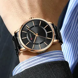CURREN Fashion Watch Men’s Stainless Steel Band Quartz Wristwatch Simple Black Dial Casual Watch