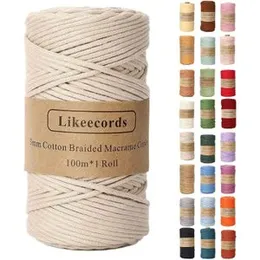 Braided Cotton Cord 3mm×109 Yards Natural Macrame Cotton Cord Bohemia Macrame Rope for Handmade Plant Hangers Wall