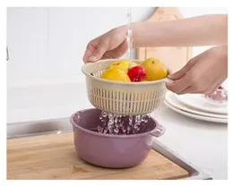 Kitchen Plastic Double Drain Basket Bowl Washing Basket Strainer Bowls Drainer Vegetable Cleaning Colander