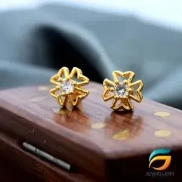 Gold Plated Flower Earring With White Stone for Women.