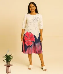 White with Black & Pink LS Frock 03