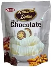 Jakis Premium Quality Almond Date Chocolate covered with white chocolate 300 grams FROM DUBAI (SAM)