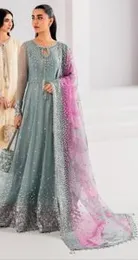 Elegant Grey & Pink Pakistani Shalwar Suit