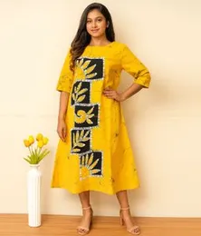 Yellow with Black & White Batik Dress 100G