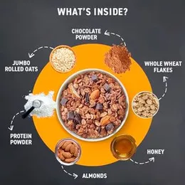 Bagrry's Whey Protein Muesli 500gm Box |15gm Protein Per Serve |Chocolate Flavour|Whole Oats & Californian Almonds|Breakfast Cereal|Protein Rich|Premi