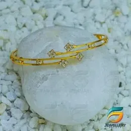 Gold Plated Bangle Gold Thin Fashion Simple Design Stylish Single Bangle With White Stone for Girls.