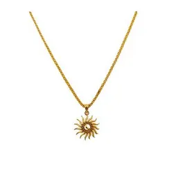 Gold Plated 2mm Bismarck Chain With Big Sun Theme Design With Round Line Stone Pendant for Women-18 inch