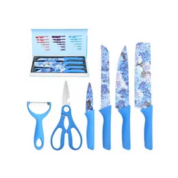 6-Piece Floral Kitchen Knife Set – Beautiful Flower Print Blades with Comfortable Grip Handles – Perfect for Home Cooking, Gift Sets & Everyday Meal P
