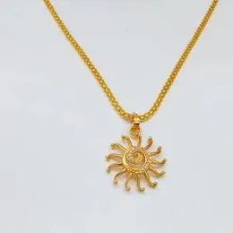 Gold Plated 2MM Bismarck Chain Sun Dharana With White Stone Pendant For Women.