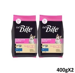 Let's Bite Active Kitten Dry Cat Food (400g X 2 PACKS) Lets Bite Cat Food Made with Sardine, Egg & Mackerel