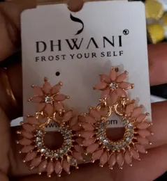 Pink Floral Crystal Earrings with Gold-Tone Accents