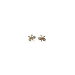 Gold Pleated Party Wear  Butterfly  White Stone Stud Earring.