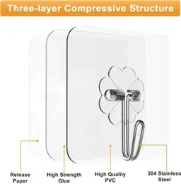 3 Pc's Adhesive Hooks,Adhesive Wall Hooks,Sticky Hooks,Hooks for Walls No Damage,Clear Hooks for Walls No Damage ,Stick on Hooks ,Adhesive Hooks for H