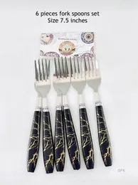 Plastic Handle Stainless Steel fork Spoons Set of 6 Pieces.