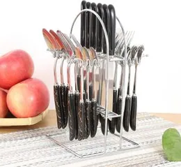 24 Piece - Cutlery Set with stand, Plastic Handle Stainless Steel Sliverware Cutlery Set, Service for 6, Included Knife/Fork/Spoon (Rendom Colour and