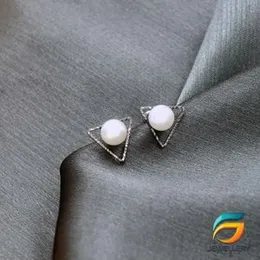 Earrings For Women Triangle Theme Gold Plated Stud Earrings With Pearl.